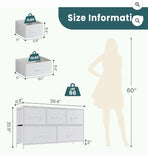 5 Drawer Chest Organizer with Fabric Bins, Tall Steel Frame Dresser Rustic Brown, Grey, Black, White