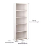 71.42” Tall White 5-Tier Bookshelf Storage Shelving Unit – 24.88” Wide