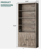 70.9” Tall Farmhouse Bookshelf with 4 Open Shelves & 2-Door Storage Cabinet – Gray Wood
