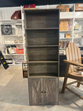 70.9” Tall Farmhouse Bookshelf with 4 Open Shelves & 2-Door Storage Cabinet – Gray Wood