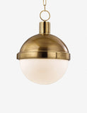Single Pendant Light with Frosted Opaque Glass Orb/Sphere , Aged Brass, Gold, Color Chain, Single Ring