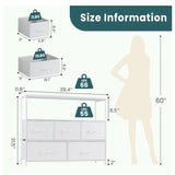 55 Inch TV Stand with 5 Drawer Storage Dresser, Black Steel Frame Cabinet
