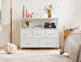 55 Inch TV Stand with 5 Drawer Storage Dresser, Black Steel Frame Cabinet
