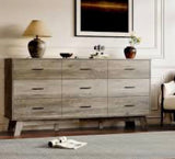 59.06” Gray 9-Drawer Dresser with Modern Wood-Look Finish – Minor Chipped Corners