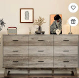 59.06” Gray 9-Drawer Dresser with Modern Wood-Look Finish – Minor Chipped Corners