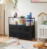55 Inch TV Stand with 5 Drawer Storage Dresser, Black Steel Frame Cabinet