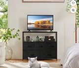 55 Inch TV Stand with 5 Drawer Storage Dresser, Black Steel Frame Cabinet