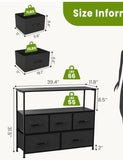 55 Inch TV Stand with 5 Drawer Storage Dresser, Black Steel Frame Cabinet