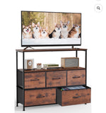 55 Inch TV Stand with 5 Drawer Storage Dresser, Black Steel Frame Cabinet