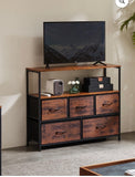 55 Inch TV Stand with 5 Drawer Storage Dresser, Black Steel Frame Cabinet