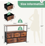 55 Inch TV Stand with 5 Drawer Storage Dresser, Black Steel Frame Cabinet