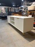 70.8” White Fluted TV Stand Media Console with Gold Legs & Storage Cabinet