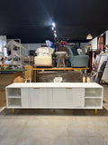 70.8” White Fluted TV Stand Media Console with Gold Legs & Storage Cabinet