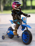 42” 12V Kids Electric Dirt Bike Ride-On Motorcycle with Training Wheels – Blue