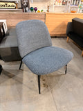 Modern Blue & White Upholstered Accent Lounge Chair with Black Metal Legs Armless Side Chair