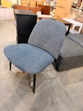 Modern Blue & White Upholstered Accent Lounge Chair with Black Metal Legs Armless Side Chair