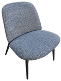 Modern Blue & White Upholstered Accent Lounge Chair with Black Metal Legs Armless Side Chair