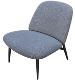 Modern Blue & White Upholstered Accent Lounge Chair with Black Metal Legs Armless Side Chair