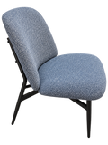 Modern Blue & White Upholstered Accent Lounge Chair with Black Metal Legs Armless Side Chair