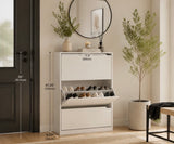 Reduced -31.5" 3-Tier Flip-Drawer Shoe Storage Cabinet – White, Fully Assembled