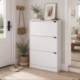Reduced -31.5" 3-Tier Flip-Drawer Shoe Storage Cabinet – White, Fully Assembled