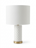 Modern Honeycomb Ceramic Table Lamp with Fabric Shade – White & Brass