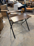 Modern Compact Computer Desk with Shelf – Walnut Finish & Black Metal Frame