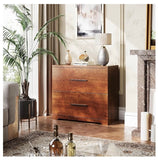 2 Drawer Wood Lateral File Cabinet Walnut Finish Home Office Storage Anti-Tilt Design