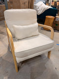 Mid Century Accent Chair Upholstered Reading Armchair with Wood Frame Beige