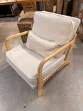 Mid Century Accent Chair Upholstered Reading Armchair with Wood Frame Beige