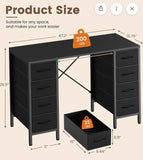 Black 8 Drawer Computer Desk 47 Inch Writing Desk Storage Office Table Modern