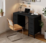 Black 8 Drawer Computer Desk 47 Inch Writing Desk Storage Office Table Modern
