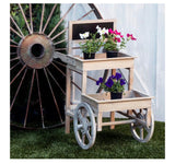 Alpine Wooden 2-Tier Plant Display Stand w/ Chalkboard & Wheels, 34” Tall – Off White – Assembled