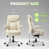 High Back Executive Office Chair Big and Tall, Flip Arms Faux Leather Beige