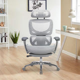 Ergonomic Mesh Office Chair with Footrest 3D Arms Adjustable Headrest- Gray