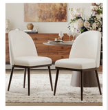 Upholstered Dining Chairs Set of 2 Beige Fabric Kitchen Dining Room Chairs Curved Back Wood Legs