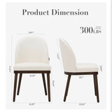 Upholstered Dining Chairs Set of 2 Beige Fabric Kitchen Dining Room Chairs Curved Back Wood Legs
