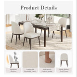 Upholstered Dining Chairs Set of 2 Beige Fabric Kitchen Dining Room Chairs Curved Back Wood Legs
