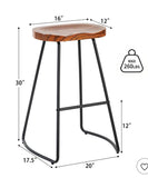 Industrial Bar Stool 30 Inch Counter Height Stool Wood Seat Metal Frame Rustic Brown