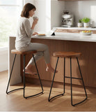 Industrial Bar Stool 30 Inch Counter Height Stool Wood Seat Metal Frame Rustic Brown
