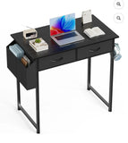 Black Computer Desk with 2 Fabric Drawers Side Storage Bag Home Office Writing Table