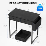 Black Computer Desk with 2 Fabric Drawers Side Storage Bag Home Office Writing Table