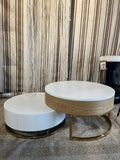 Nesnesis Modern Round Lift-Top Nesting Wood Coffee Tables With 2 Drawers White & Natural