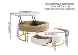 Nesnesis Modern Round Lift-Top Nesting Wood Coffee Tables With 2 Drawers White & Natural