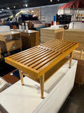 Sloat Oak Slatted Coffee Table – Vintage-Modern Convertible Bench & Storage Shelf, 40″ Round, Mid-Century Accent