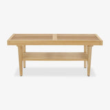 Sloat Oak Slatted Coffee Table – Vintage-Modern Convertible Bench & Storage Shelf, 40″ Round, Mid-Century Accent