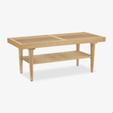 Sloat Oak Slatted Coffee Table – Vintage-Modern Convertible Bench & Storage Shelf, 40″ Round, Mid-Century Accent
