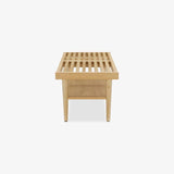 Sloat Oak Slatted Coffee Table – Vintage-Modern Convertible Bench & Storage Shelf, 40″ Round, Mid-Century Accent