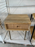 Liza One Drawer Nightstand – Natural Mango Wood & Cane, Brass Legs, Compact 18″