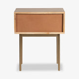 Liza One Drawer Nightstand – Natural Mango Wood & Cane, Brass Legs, Compact 18″